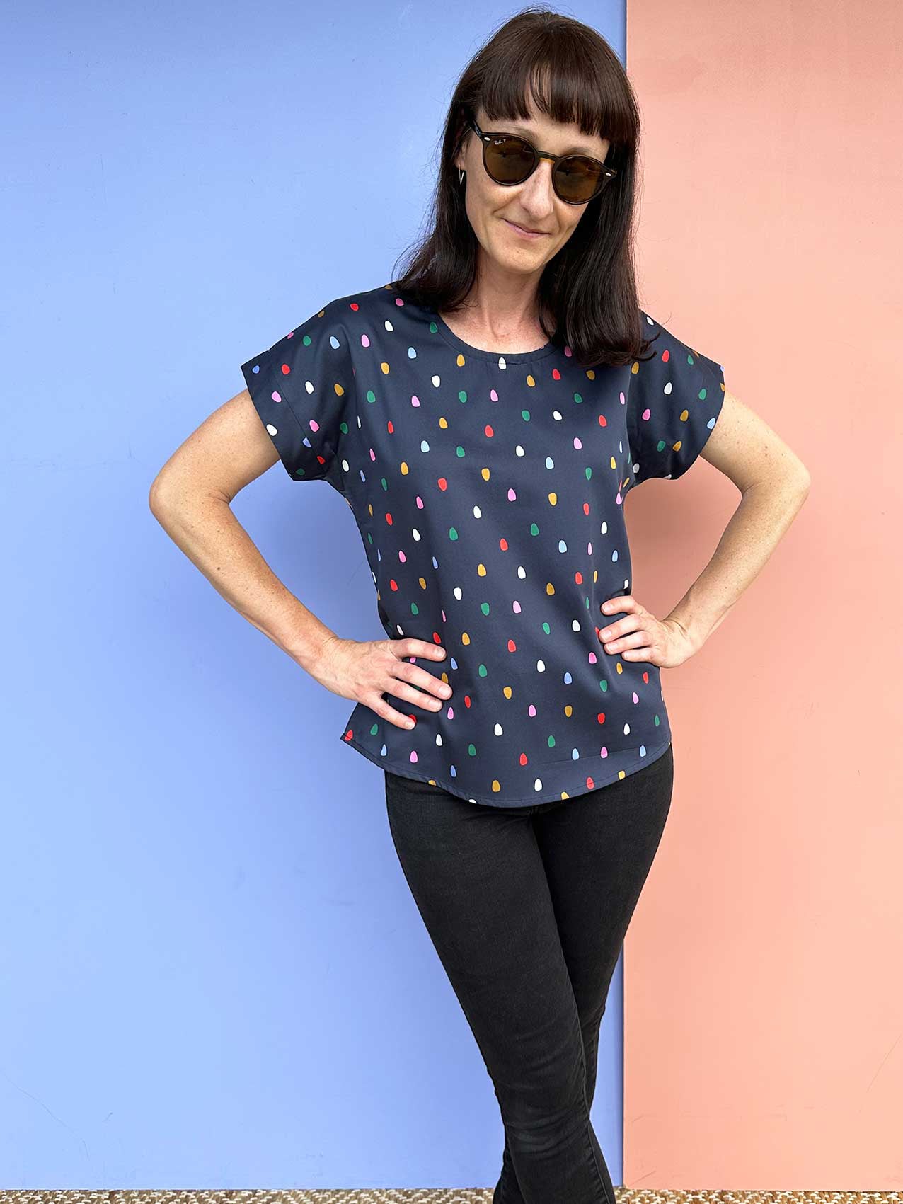 Boxy Top -Navy Spots (Made to order)
