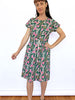 Drawstring Kimono Sleeve Dress - Zebra Finch (Green)