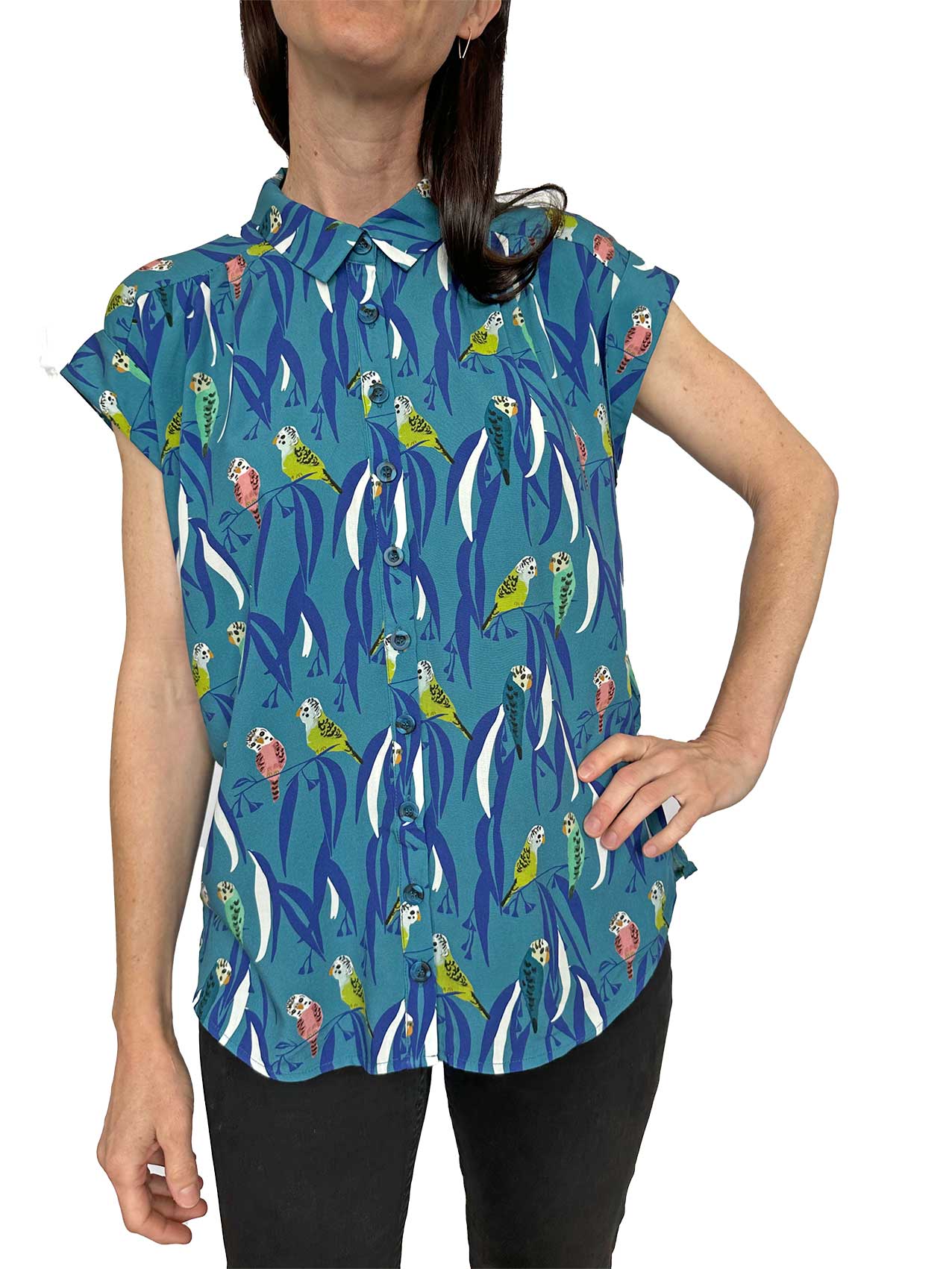 Button through Blouse - Little Budgies