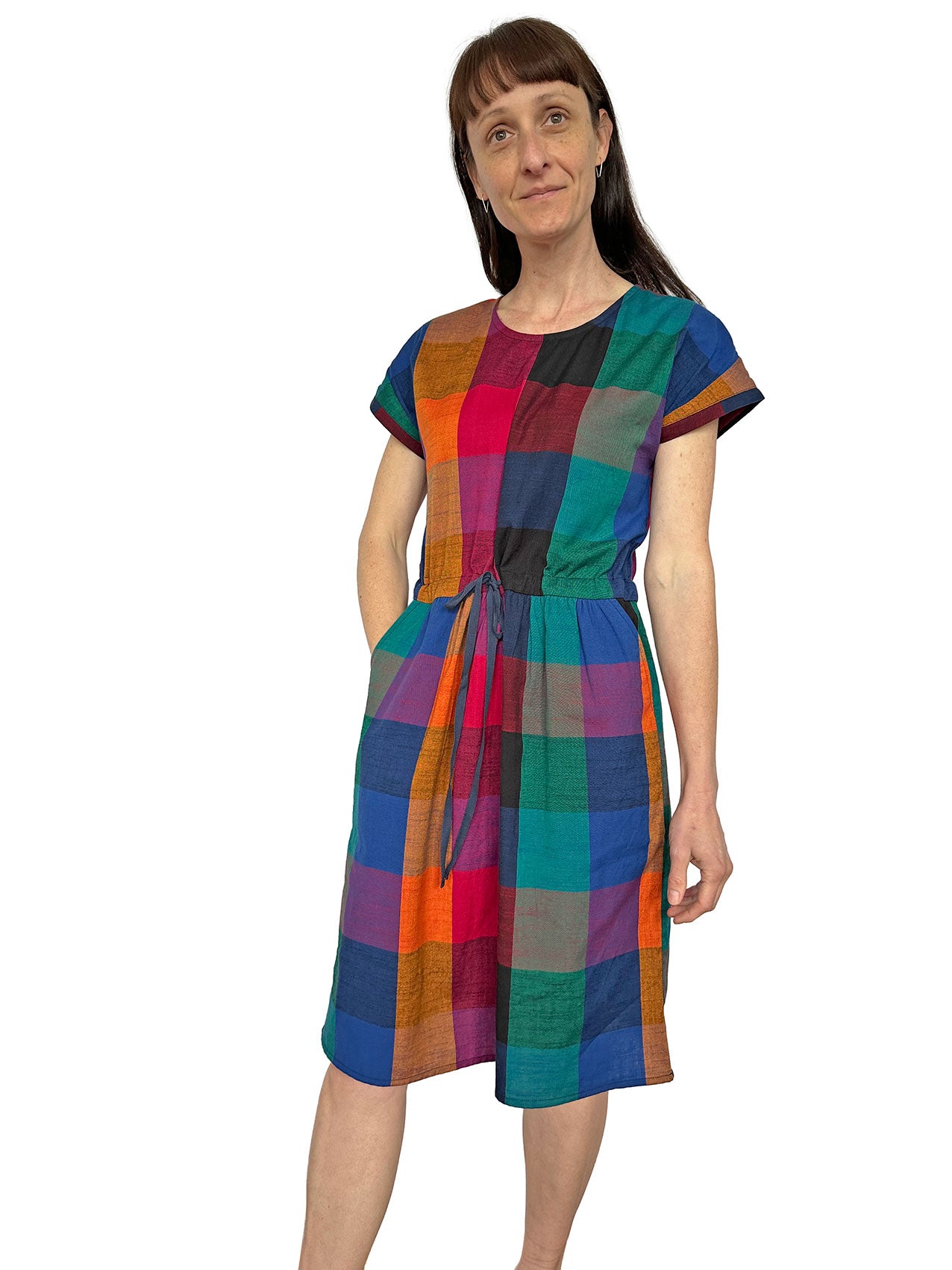 Coming Soon! Drawstring Kimono Sleeve Dress - Big Check